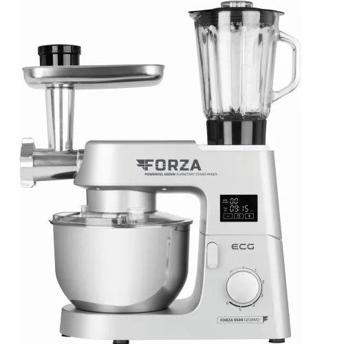 Комбайн кухонний з м'ясорубкою та планетарним міксером ECG FORZA 5500 Giorno Argento
